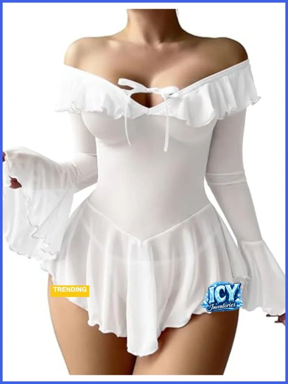 Sheer Ruffle Chemise Nightgown Long Sleeve Lingerie for Women